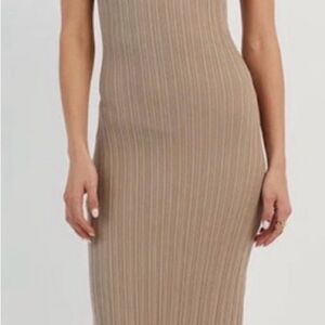 DISSH Ribbed Knit Sleeveless Dress in Beige